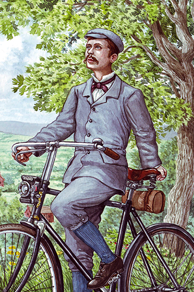H.G. Wells on a bicycle